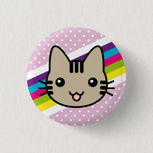 light brown  cat polka dots pinback button (Front)