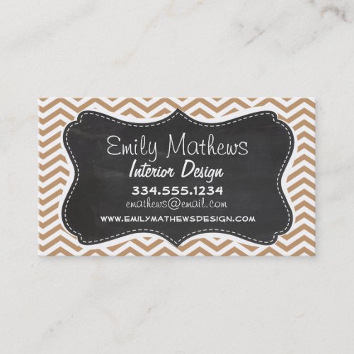 Light Brown Chevron Stripes; Chalkboard Business Card Templates