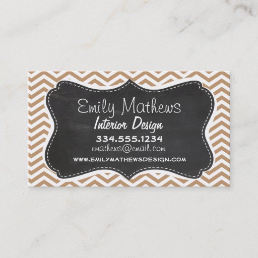 Customizable Light Brown Chevron Stripes; Chalkboard Business Card Templates