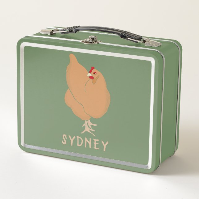 Light Brown Chicken Illustration Personalized Metal Lunch Box (Front)