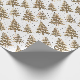 Light Brown Christmas Tree & Gold Glitter Pattern Wrapping Paper