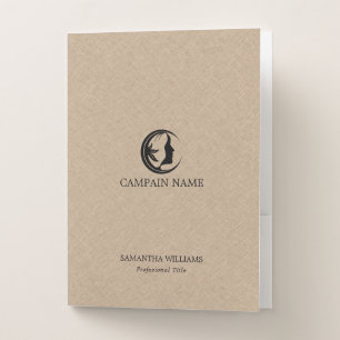 Light brown faux linen texture custom logo pocket folder