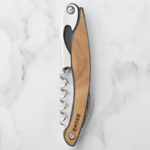 Light-brown Faux Wood Monogram Waiter's Corkscrew