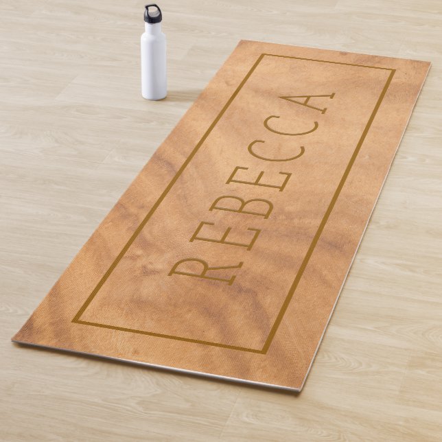 Light-brown faux wood texture yoga mat (In Situ)