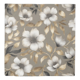 Light Brown Gold Black White Floral Duvet Cover