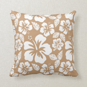 Light Brown Hawaiian Tropical Hibiscus Throw Pillow