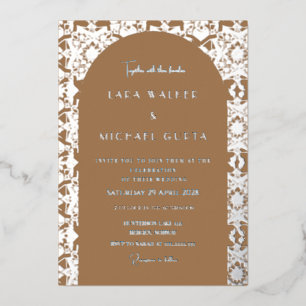 Light Brown Italian Geometric Tile Wedding (Solid) Foil Invitation