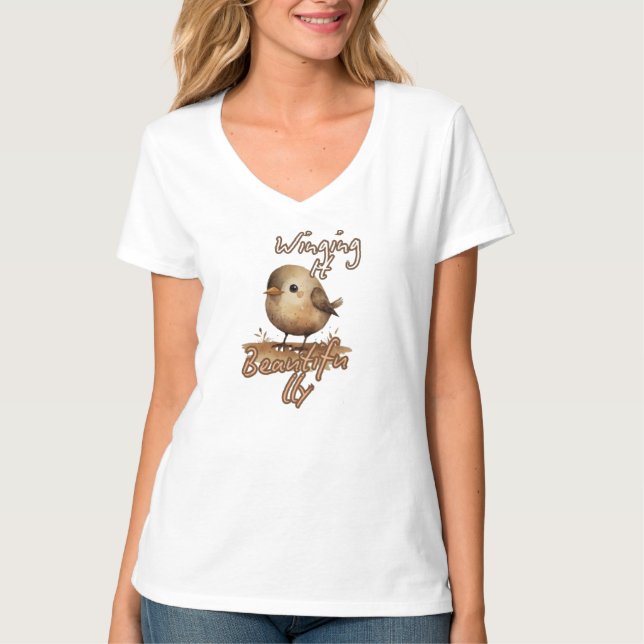 Light Brown Mini Art Bird T-Shirt (Front)