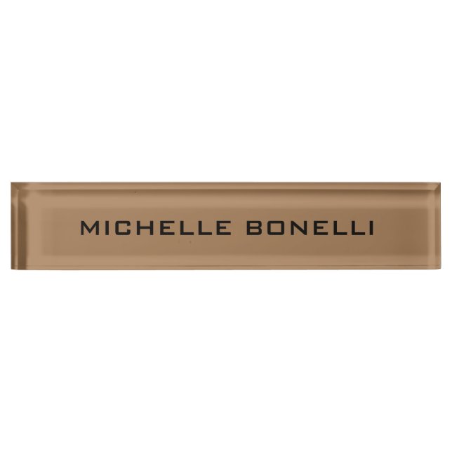 Light Brown Minimalist Plain Legible Modern Desk Name Plate (Front)