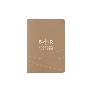 Light Brown Modern Airplane Monogram Travel Passport Holder