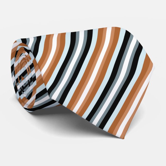 Light Brown Orange Navy Blue Stripes Neck Tie (Rolled)
