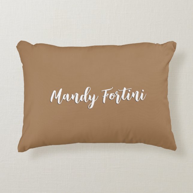 Light Brown Plain Elegant Minimalist Calligraphy Accent Pillow (Front)