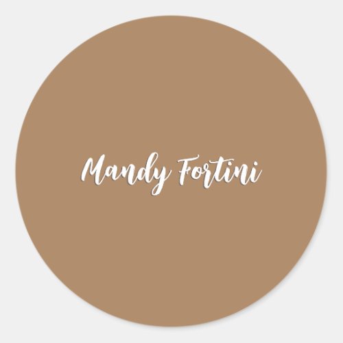 Light Brown Plain Elegant Minimalist Calligraphy Classic Round Sticker