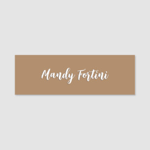 Light Brown Plain Elegant Minimalist Calligraphy Name Tag