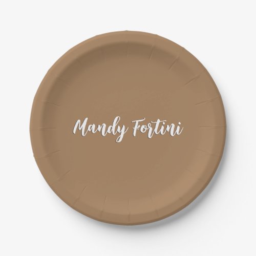 Light Brown Plain Elegant Minimalist Calligraphy Paper Plates