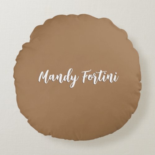 Light Brown Plain Elegant Minimalist Calligraphy Round Pillow