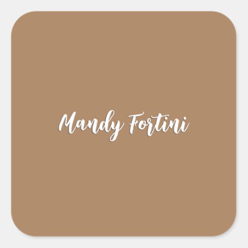 Light Brown Plain Elegant Minimalist Calligraphy Square Sticker