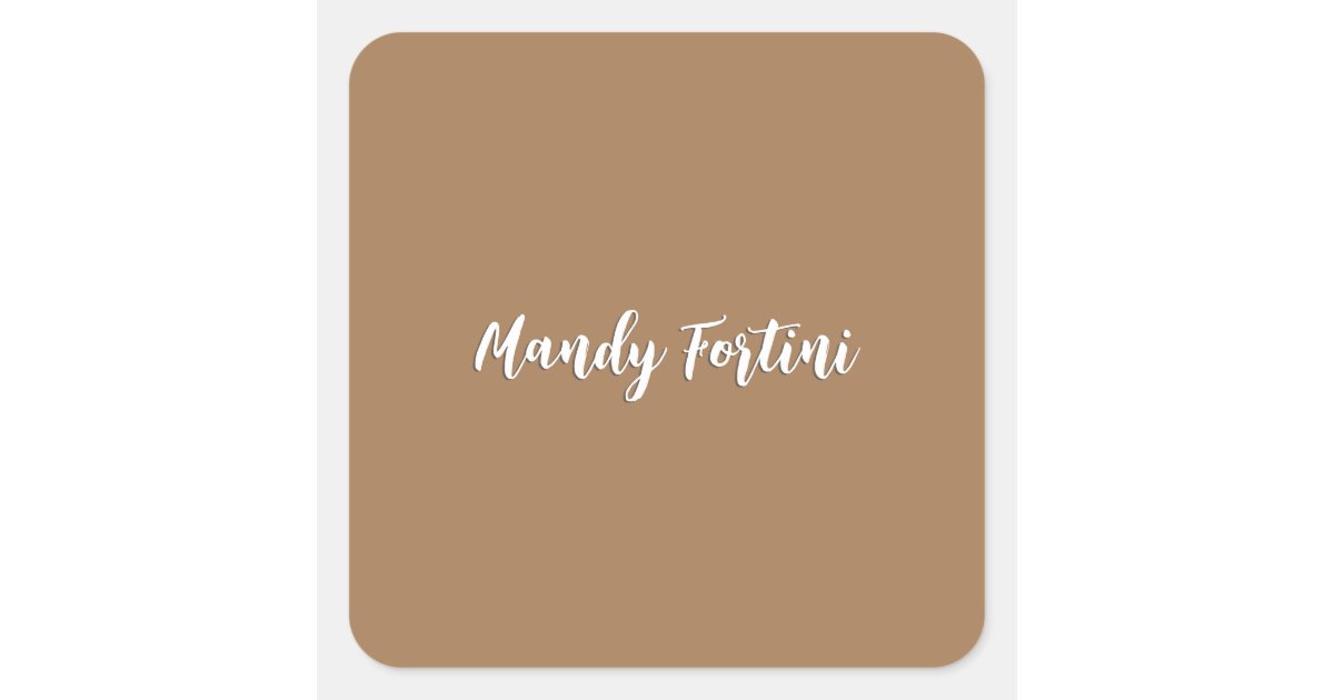 Light Brown Plain Elegant Minimalist Calligraphy Square Sticker | Zazzle
