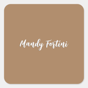 Light Brown Plain Elegant Minimalist Calligraphy Square Sticker