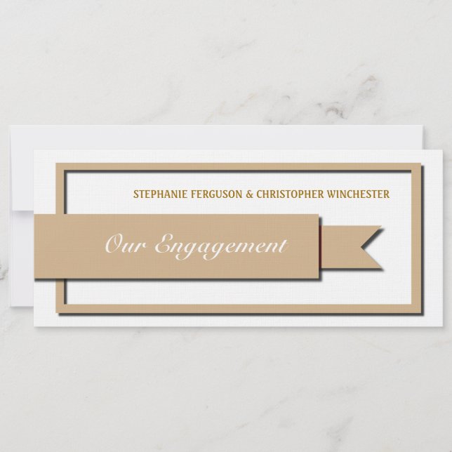 Light Brown Ribbon Engagement Invitation (Front)