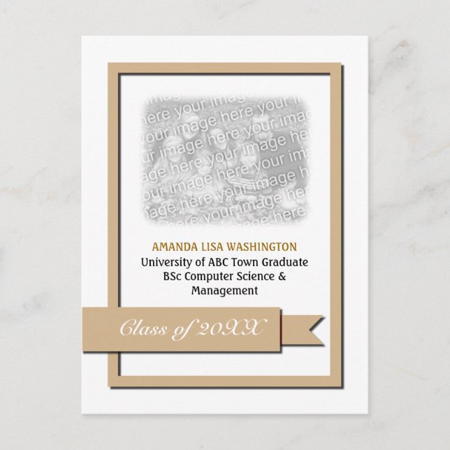 Light Brown Ribbon Graduation Photo Invitation Postcard (Front)