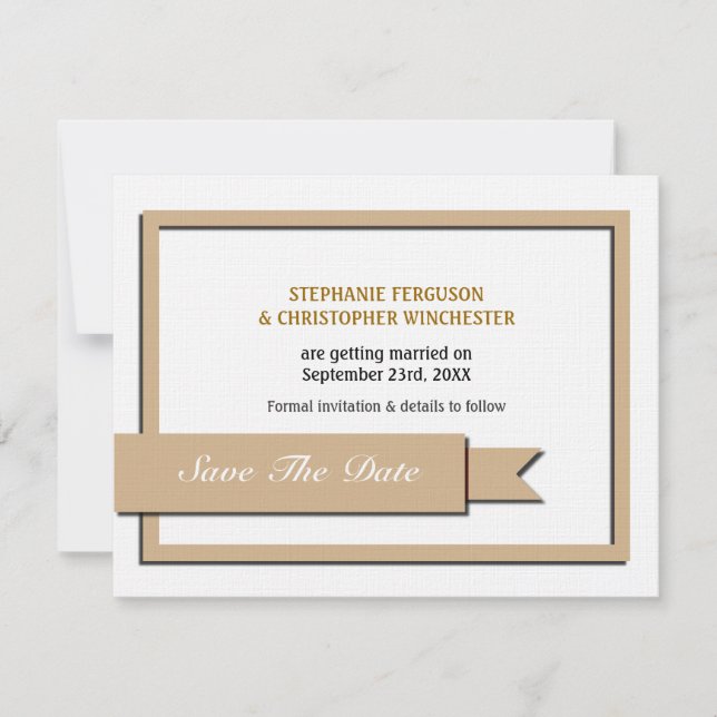 Light Brown Ribbon Save The Date Invitation (Front)