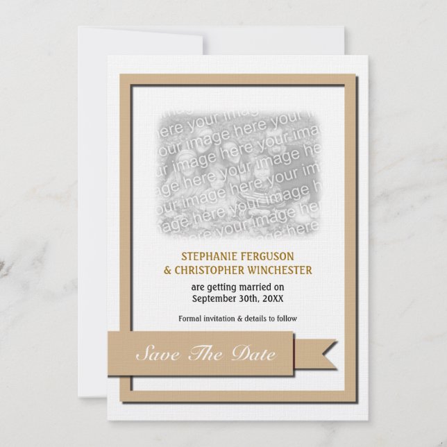 Light Brown Ribbon Save The Date Photo Invitation (Front)