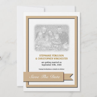 Light Brown Ribbon Save The Date Photo Invitation