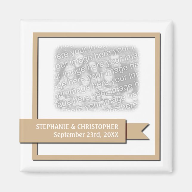 Light Brown Ribbon Save the Date Photo Magnet (Front)
