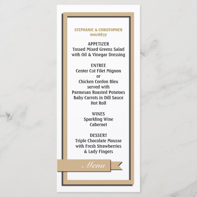 Light Brown Ribbon Wedding Menu / Program (Front)