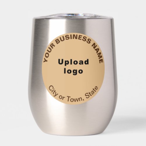 Light Brown Round Business Brand on Stainless Thermal Wine Tumbler