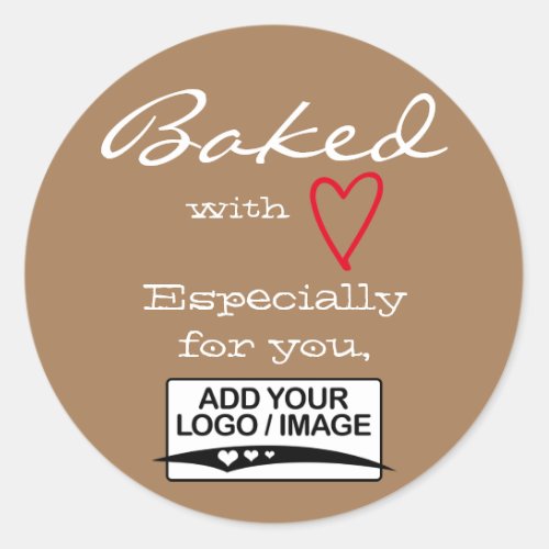 Light Brown Simple Minimalist Made with Love Logo  Classic Round Sticker