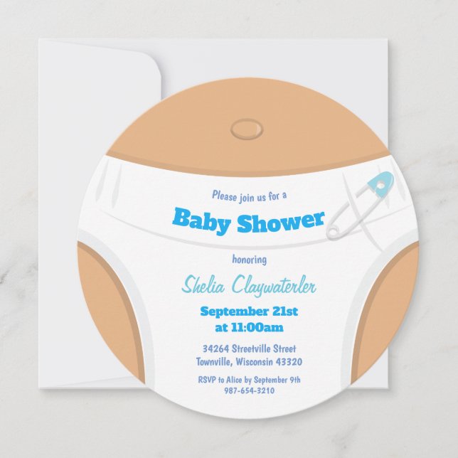 Light Brown Skin & Diaper Blue | Baby Shower Invitation (Front)