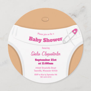 Light Brown Skin & Diaper Pink Baby Shower Invitation