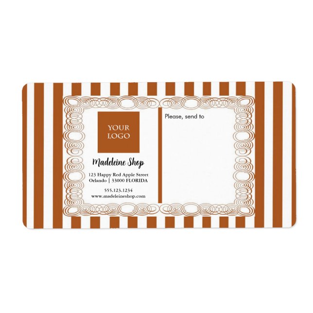Light Brown Stripes & Curly Frame & Logo Label (Front)