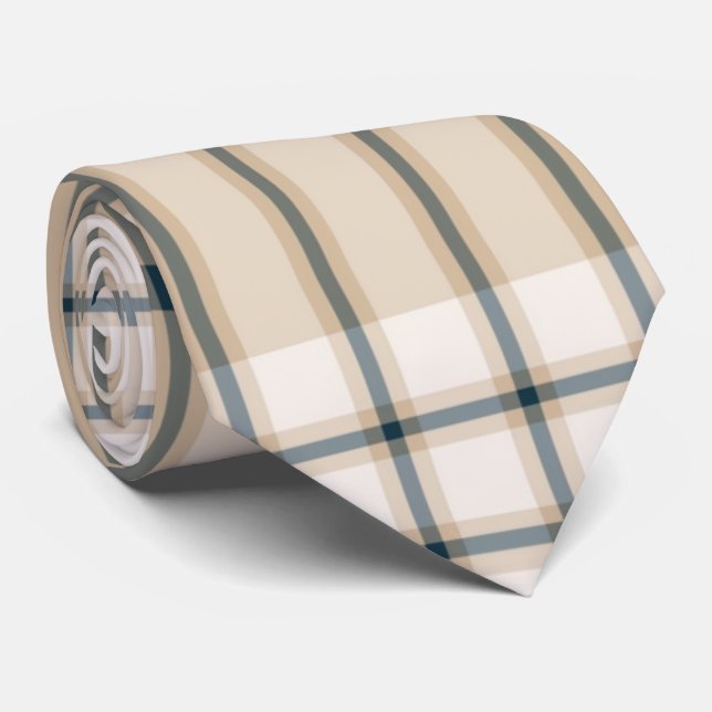 Light Brown Stripped Elegant Tartan Plaid Neck Tie (Rolled)