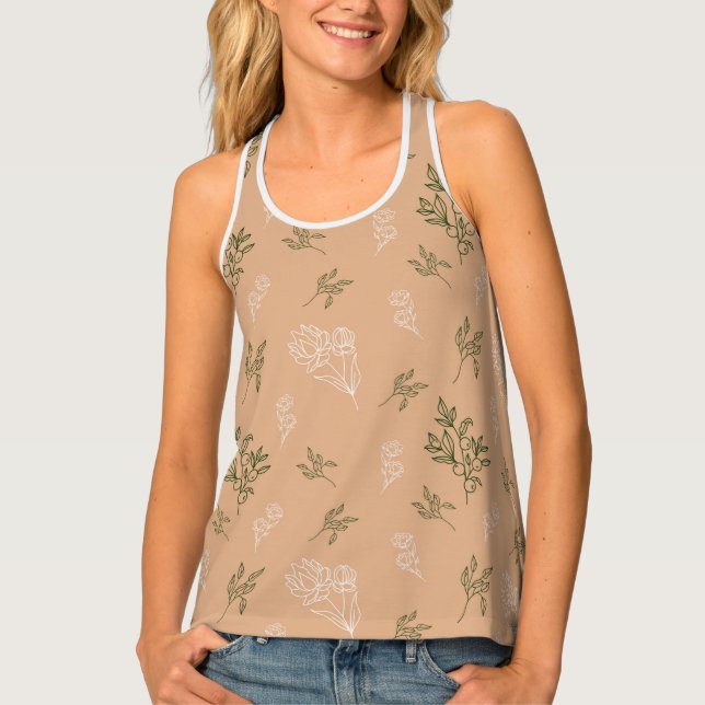 Light Brown Summer Floral Garden Pattern Women's Tank Top (Front)