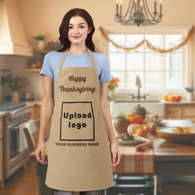 Light Brown | Thanksgiving | Business | Apron (Business name and logo with Thanksgiving greeting on light brown apron)