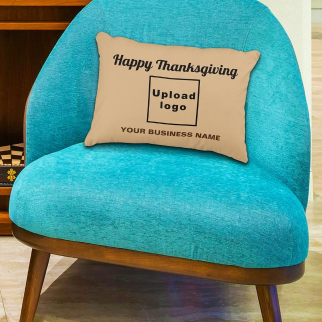 Light Brown | Thanksgiving | Business Brand | Accent Pillow (Business name and logo with Thanksgiving greeting on light brown accent pillow)