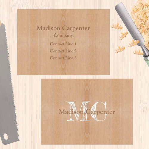 Light brown wood grain Carpenter Monogram Business Card