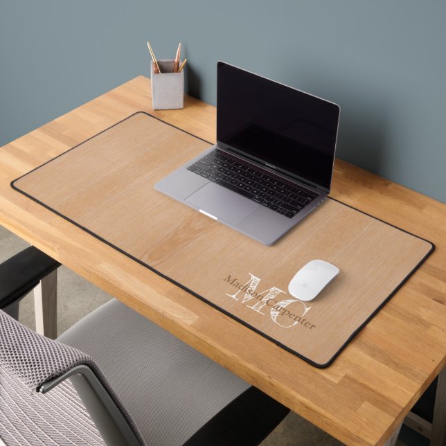 Light brown wood grain Carpenter Monogram Desk Mat (Office 2)