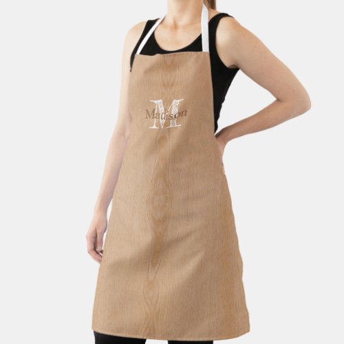 Light brown wood grain Custom Monogram Apron