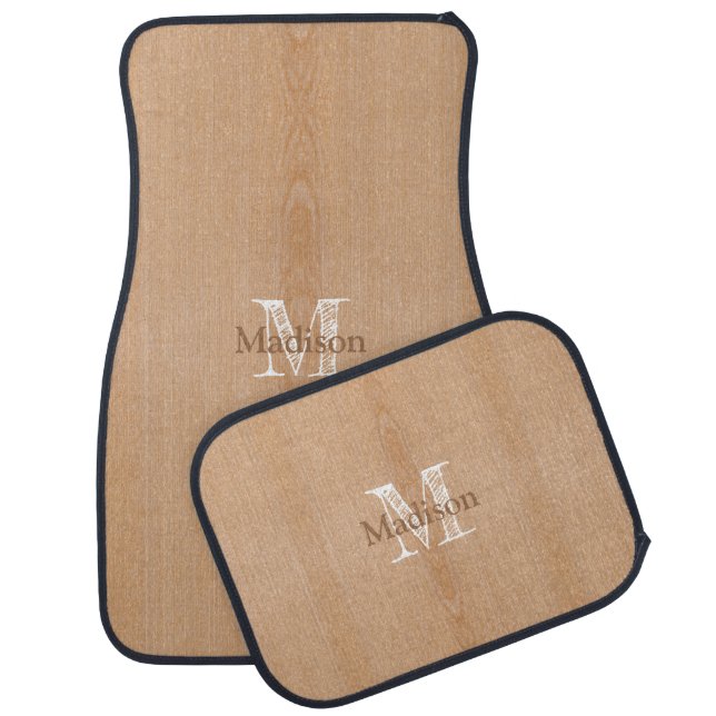 Light brown wood grain Custom Monogram Car Floor Mat (Set)
