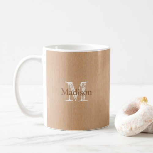 Light brown wood grain Custom Monogram Coffee Mug