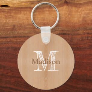 Light brown wood grain Custom Monogram Keychain