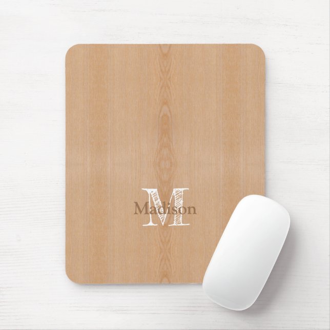 Light brown wood grain Custom Monogram Mouse Pad (With Mouse)