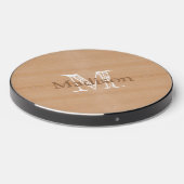Light brown wood grain Custom Monogram Wireless Charger (Front 2)