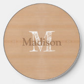 Light brown wood grain Custom Monogram Wireless Charger (Front)