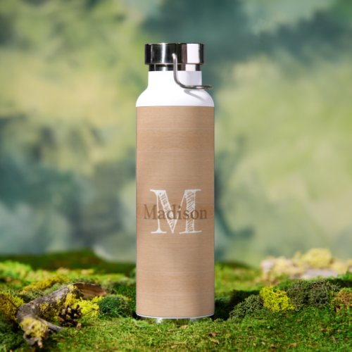 Light brown wood grain Monogram Water Bottle