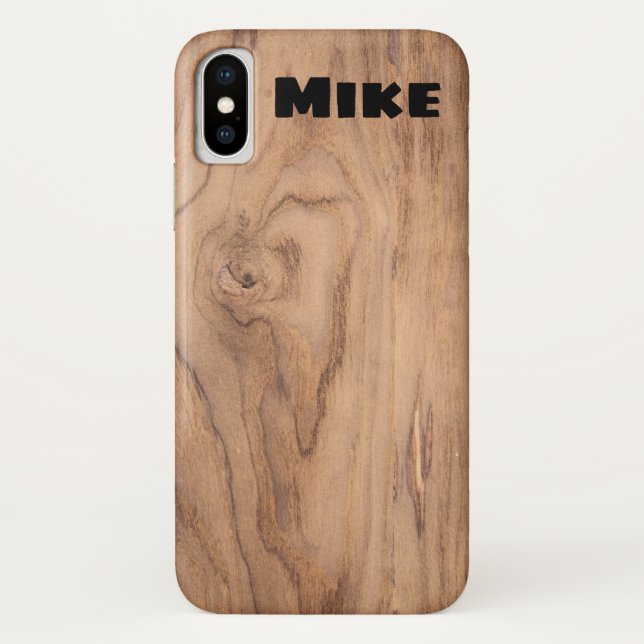 Light Brown Wood Grain Personalized Name Case-Mate iPhone Case (Back)